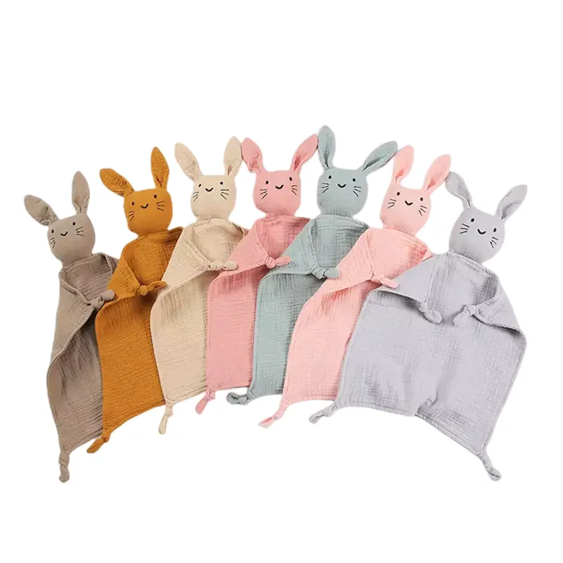 Wholesale Baby Comfort Blanket Solid Color Muslin Cotton Stuffed Babies Bunny Comforter toys Baby infant Security Blanket
