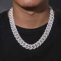 Chaînes Collier Maille Cubaine Iced Out de Haute Qualité Plaqué Argent pour Hommes, 15mm 18mm, Style Hip Hop, avec Fermoir