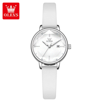 Montre à quartz de luxe pour femme Olves 5656 avec bracelet en cuir, cadran analogique, date, lumière nocturne, étanche