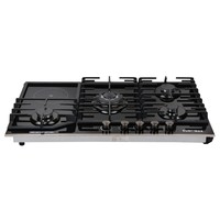 Cuisinière à gaz à 5 brûleurs avec plaque chauffante, couvercles en verre noir, cuisinière à gaz de cuisine