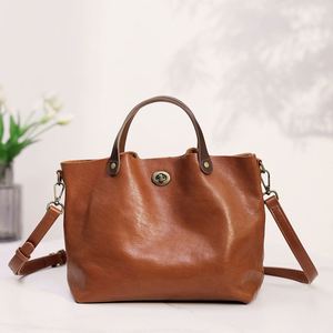 Bolso Tote de Moda de Cuero Curtido al Vegetal Estilo Vintage para Mujer, Bolso de Hombro Cruzado Multiusos con Cremallera Impermeable - Product Image 2