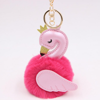 Porte-clés ouvre-bouteille en peluche flamant rose mignon avec pompon, doux, pour femme, porte-clés de voiture, breloque de sac, cadeau pour meilleure amie
