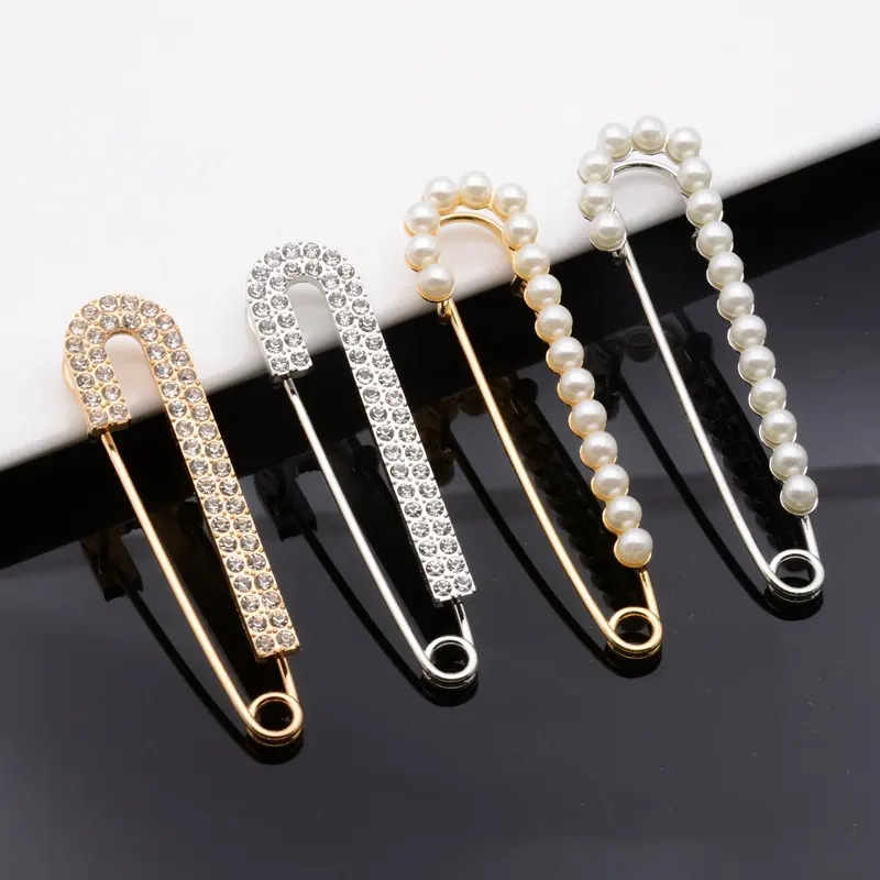 Mode Grote 7.8Cm Goud Metalen Broches Spelden Sjaal Hijab Spelden Strass En Parels Kleding Accessoires