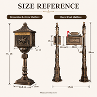 Boîte aux lettres extérieure robuste en aluminium moulé avec décor vintage en relief et poteau de support résistant à la rouille pour les jardins de villas