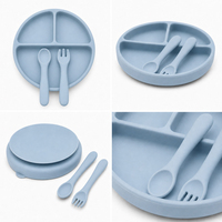 Assiette en silicone à compartiments, motif animal, base à ventouse antidérapante, contrôle des portions, vaisselle souple, facile à nettoyer, logo personnalisé, OEM, vente en gros