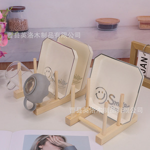 Égouttoir de cuisine en bois massif couleur naturelle 1 niveau forme carrée pour rangement d'ustensiles de cuisine - Product Image 5