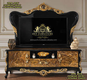 Juego de Muebles de Sala de TV de Lujo Estilo Europeo, el Mejor Mueble de TV Hecho a Mano para Mansiones Reales, Diseño Victoriano, Mueble de TV Negro - Product Image 5