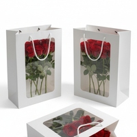 Sac en papier kraft écologique biodégradable avec fenêtre transparente et nœud en ruban, personnalisé avec logo imprimé, pour emballage cadeau floral