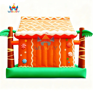 Château gonflable PVC pour location événementielle, combo toboggan aquatique et château sauteur, motif Bonhomme de pain d'épices Noël pour enfants - Product Image 4