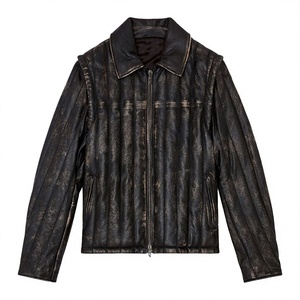 Wholesale High Quality Genuine <b>Leather</b> Motorcycle <b>Jacket</b> for <b>Men</b> Vintage Wax Color Slim Fit with V-neck Collar - Product Image 1