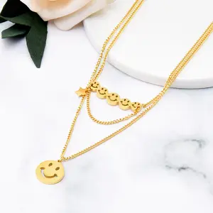 Goslanic Fashion Jewelry For Women 18K Gold Chain Necklaces Trendy Smile Face Pendant Layered Stainless Steel Necklace