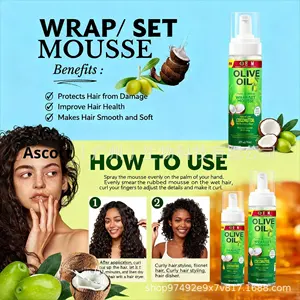 <span class=keywords><strong>Mousse</strong></span> <span class=keywords><strong>coiffante</strong></span> à tenue forte à l'huile d'olive et à la noix de coco pour cheveux bouclés - Hydratante et séchage rapide - Product Image 3