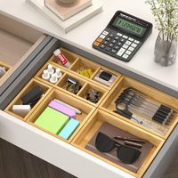 Organisateur de tiroir en bambou à double niveau pour couverts de cuisine, épices, outils, bijoux et garage
