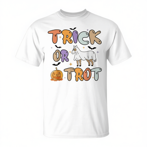 T-shirt Trick Or Trot Halloween Pumpkin Ghost Horse - Product Image 2