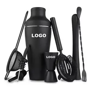 Mỹ Top Bán Tùy Chỉnh Thanh Công Cụ Quà Tặng 8 Miếng Cocktail Shaker Sang Trọng Bartender Kit Matte Màu Đen Boston Cocktail Shaker Bộ