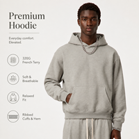 Sweat à capuche en molleton bouclette 320 GSM, couleur unie, coupe ample vintage, streetwear pour homme, fourniture marque privée