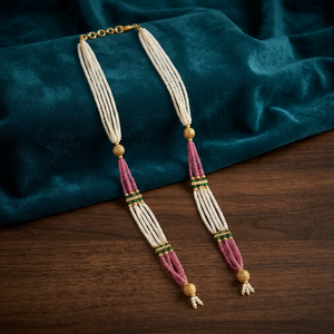 Collar de Perlas de Varias Capas de Primera Calidad, Collar Largo con Cuentas en Tono Dorado, Joyería Tradicional India Hecha a Mano para Novias - Product Image 1