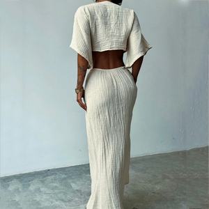 Vestidos Maxi de Verano para Mujer al por Mayor, Personalizados OEM, de Alta Calidad, con Cuello en V, Sexy, Huecos y sin Espalda - Product Image 3