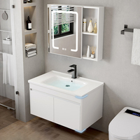 Meuble-lavabo mural flottant moderne en aluminium spatial avec vasque en céramique intégrée pour projets hôteliers