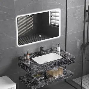 China Custom Sanitaire Waren Classic Drijvende Toilet Wastafel Marmer Spiegel Vanity Effen Kasten Badkamermeubel Voor Verkoop