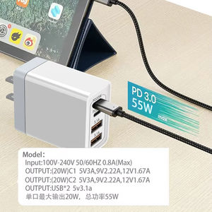 AU UK EU US Socket Plug 4 Ports 55W Super Fast Charging 2 Type C + 2 USB a PD 20W Power Charger pour <span class=keywords><strong>iPhone</strong></span> pour 16 15 <span class=keywords><strong>14</strong></span> 13 Pro Max - Product Image 2