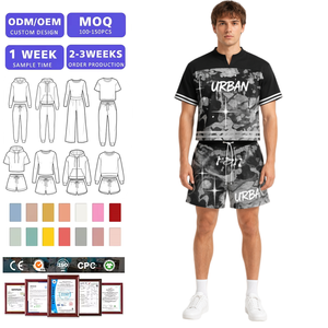 Conjunto Deportivo de Verano para Hombre OEM ODM, Camiseta de Manga Corta con Cuello Alto y Pantalones Cortos con Cordón, Ropa Casual Urbana, ISO CE CPC - Product Image 1