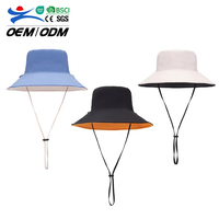 RongGuang Double Face Utilisé Grand Bord Personnalisable Seau Chapeau Coton Pêcheur Chapeau Avec Corde Coupe-Vent pour la Protection Parasol