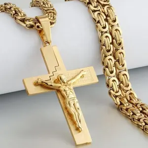 MECYLIFE kişiselleştirilmiş bulmaca çapraz kolye Mens moda paslanmaz çelik İsa haç bizans kolye katolik kolye