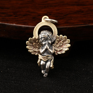 S925 ciondolo in argento piccolo angelo per le donne e gli uomini con Vintage simpatiche ragazze alla moda placcatura in oro amore guardiano da cupido - Product Image 6
