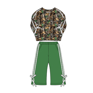 GLP3360 Ensemble personnalisé pour petite fille, imprimé feuilles bleues, tenues d'automne pour filles, vêtements pour enfants en gros, ensemble à manches longues pour fille - Product Image 5