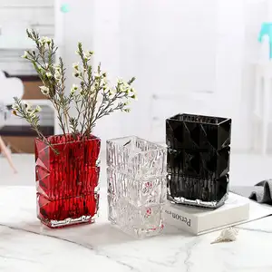 Modern shiny square transparent crystal vase home senior sense electroplating color hydroponic flower arrangement vase