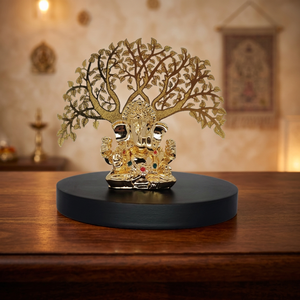 Ídolo del Dios Ganesh de 3.5 Pulgadas Bajo un Árbol de Metal Dorado para el Hogar, Templo, Boda, Sala de Estar y Decoración Religiosa Festiva - Product Image 1