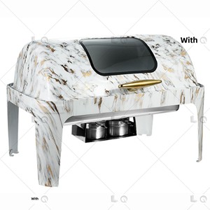 Copertura Completa in Acciaio Inossidabile con Motivo Marmorizzato per Buffet, Fornello, Isolamento per Hotel, Rettangolare Bianco/Oro - Product Image 5