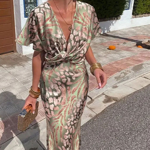 Vendita all'Ingrosso con Spedizione Rapida, Abito da <span class=keywords><strong>Donna</strong></span> Aderente con Stampa e Nodo in Vita, <span class=keywords><strong>Sexy</strong></span> Scollo a V, Outfit Trendy per Feste, Abiti Casual da <span class=keywords><strong>Donna</strong></span>, MOQ 1 - Product Image 3