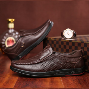 Mocassins en cuir souple ajourés pour hommes, grandes tailles 47 48, respirants, décontractés, à enfiler, talon bas, semelle extérieure en caoutchouc - Product Image 2