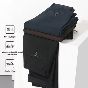 Pantalones Casuales <span class=keywords><strong>de</strong></span> <span class=keywords><strong>Hombre</strong></span> para Otoño y Primavera, Corte Recto, Frente Plano, Color Sólido Clásico, Pantalones <span class=keywords><strong>de</strong></span> <span class=keywords><strong>Vestir</strong></span> Cómodos <span class=keywords><strong>de</strong></span> Primera Calidad - Product Image 2