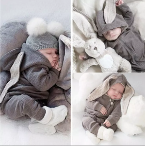 Combinaison en coton à oreilles de lapin pour tout-petits, barboteuse à capuche à manches longues pour nouveau-né, vêtements pull-over, combinaison une pièce pour bébé - Product Image 6