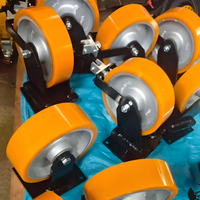 Roda Kastor Industri Super Berat 10 Inci 3 Ton, Baja, Poliuretan, Inti Besi Cor, Bantalan Bola, Putar Tetap
