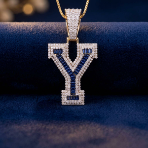 Custom Letter Y Moissanite Pendant 18K Gold Plated 925 Silver Hip Hop Charm Necklace Blue Crystal Center Party Unisex Jewelry - Product Image 1