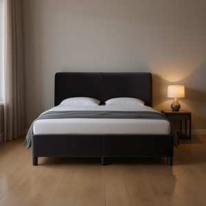 Cadre de lit rembourré en velours gris foncé, contreplaqué, design moderne et confortable - Product Image 2