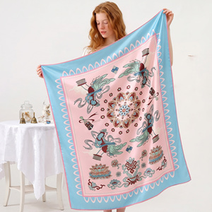 Pañuelo de poliéster transpirable de 90x90cm para mujer, de lujo, con estampado a doble cara, elegante chal cuadrado. - Product Image 5