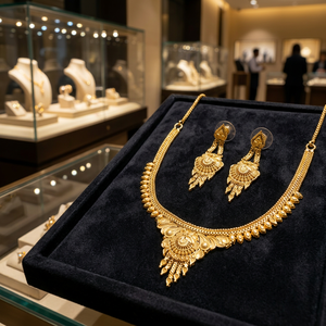 Venta al por mayor de joyería de moda llena de oro de 14K 18K 24K, conjunto de joyería india, conjunto de collares de lujo, joyería de formación chapada en oro de latón. - Product Image 2
