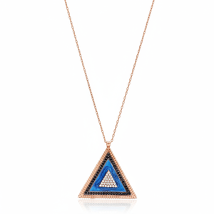 Triángulo geométrico diseño esmalte forma negro y claro circón piedra turca hecha a mano venta al por mayor 925 joyería de plata esterlina - Product Image 2