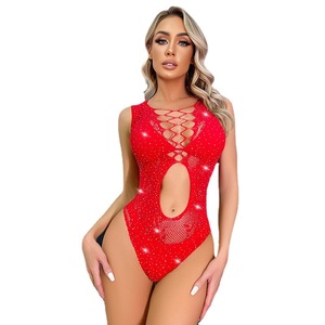 Vendita calda strass rosso erotico tuta corta <span class=keywords><strong>notte</strong></span> trasparente a rete intimo biancheria intima Sexy donna matura Lingerie - Product Image 5