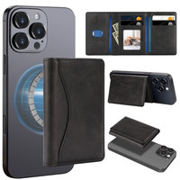 Dompet Magnetik Lipat Tiga Tempat Kartu Cokelat Kulit PU Vintage 6 Slot Pemblokir RFID Penyangga Ponsel Kompatibel MagSafe Hadiah