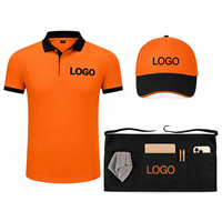 Uniforme Personalizado para Camareros de Restaurante, Conjunto de Camisa Polo Tejida, Delantal y Gorra, para Cafetería, Bar, con Impresión de Logotipo, OEM, ODM, Ropa de Trabajo