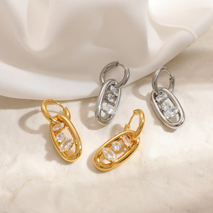 SUMMLY Eleganti <span class=keywords><strong>Orecchini</strong></span> Pendenti Ovali con Zirconi, Placcati in Oro 18K e Argento, <span class=keywords><strong>Orecchini</strong></span> a Cerchio in Acciaio Inossidabile Ipoallergenici, Gioielli da Donna - Product Image 2