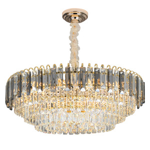 Lustre rond en cristal doré E27 LED 2700K Lumière blanche chaude pour salon salle à manger - Product Image 1