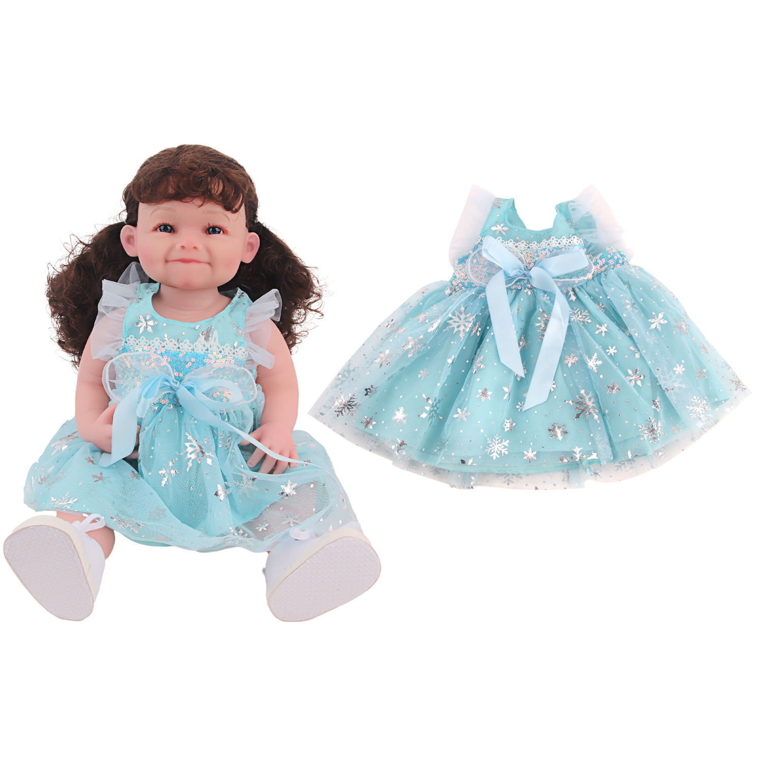 Wholesale 22 Inch Reborn Doll Clothes Lace Light Blue Sequin Skirt for 55cm  Newborn Baby Doll Exquisite Evening Dress