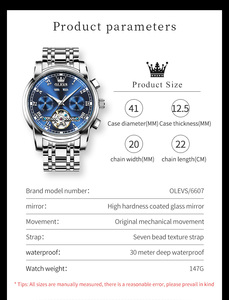 Reloj Mecánico Automático OLEVS 6607 para Hombre, Correa de Acero Inoxidable, Resistente al Agua, Calendario con Fecha, Esqueleto, Reloj de Pulsera Clásico de Negocios - Product Image 2